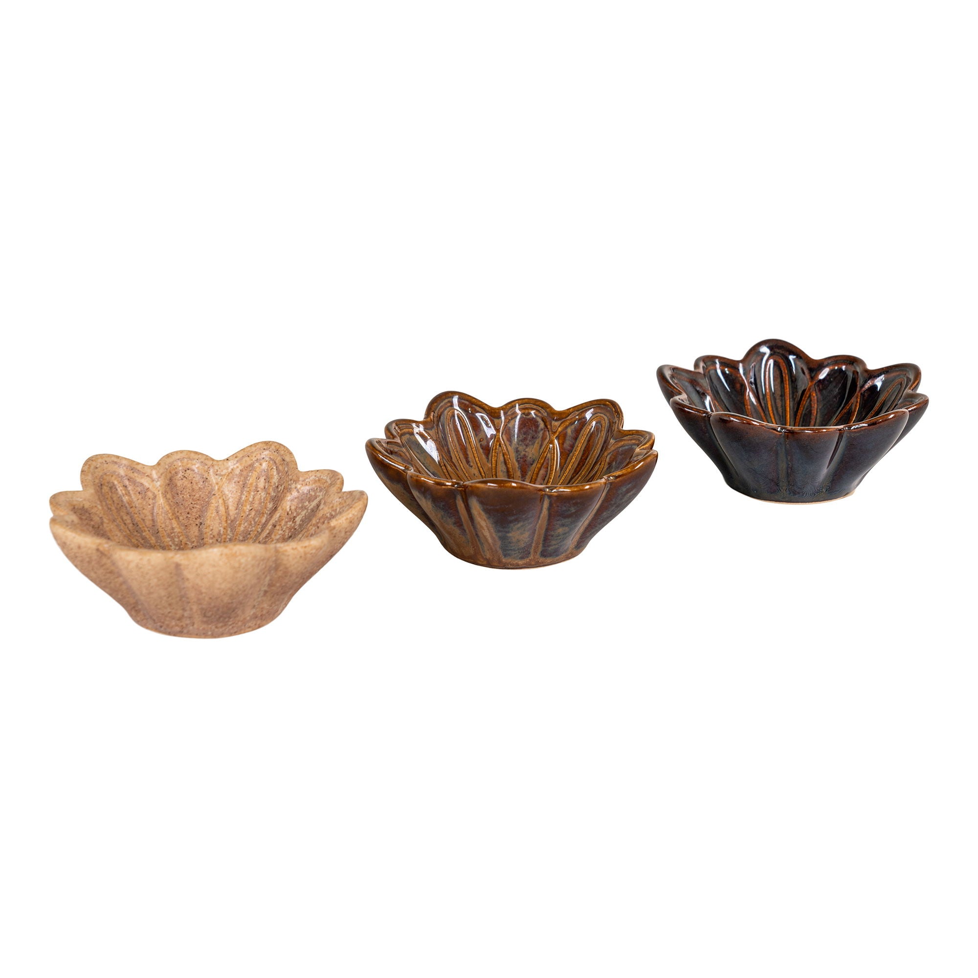 Bowl-Set „Blossom“ – Keramik, beige/braun/dunkelbraun, Ø8,5 cm, 3er-Set